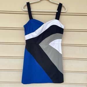 BCBGeneration Geometric Colorblock Sleeveless Dress with Padded Bust - L